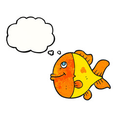 freehand drawn thought bubble textured cartoon fish