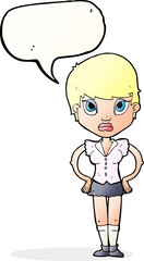 cartoon annoyed girl with speech bubble