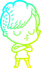 cold gradient line drawing of a cartoon woman