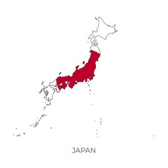 Naklejka na ściany i meble Japan map and flag. Detailed silhouette vector illustration 