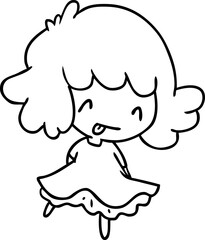 line drawing illustration of a cute kawaii girl