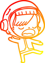 warm gradient line drawing of a cartoon talking astronaut woman