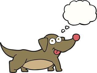 freehand drawn thought bubble cartoon happy little dog