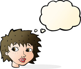 cartoon surprised woman with thought bubble