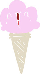 flat color style cartoon ice cream with face