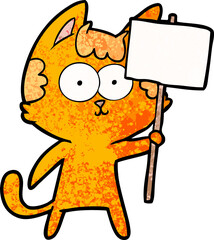 happy cartoon cat with sign