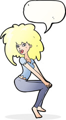 cartoon woman with big hair with speech bubble