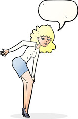 cartoon annoyed woman rubbing knee with speech bubble