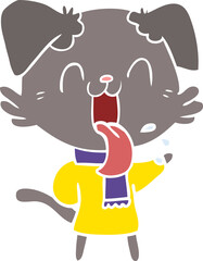 flat color style cartoon panting dog