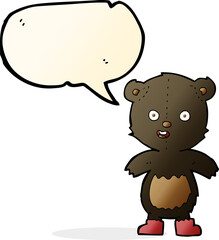 cartoon happy teddy bear in boots with speech bubble
