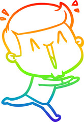 rainbow gradient line drawing of a cartoon excited man
