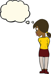 cartoon pretty girl with thought bubble