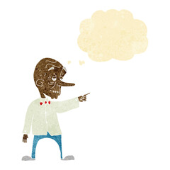 cartoon old man pointing with thought bubble