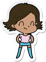sticker of a cartoon friendly girl