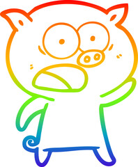 rainbow gradient line drawing of a cartoon pig shouting