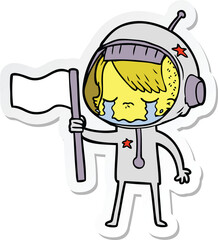 sticker of a cartoon crying astronaut girl