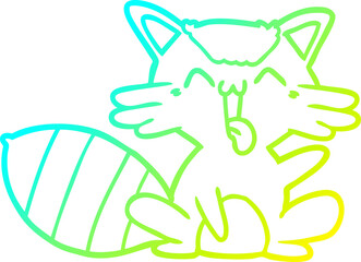 cold gradient line drawing of a cute cartoon raccoon