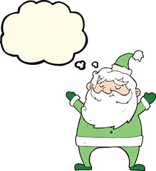 jolly santa cartoon with thought bubble