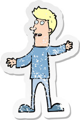 retro distressed sticker of a cartoon surprised man