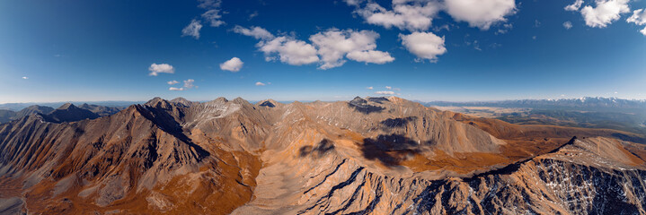 Panorama Aerial top view from Aktash repeater on Altai mountains Russia
