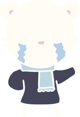 crying polar bear flat color style cartoon