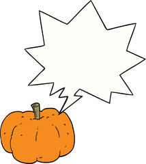 cartoon pumpkin with speech bubble
