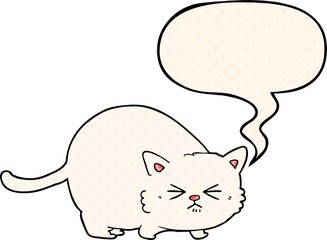 cartoon angry cat with speech bubble in comic book style