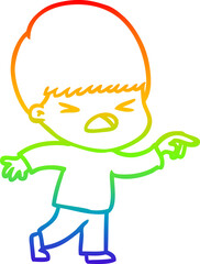 rainbow gradient line drawing of a cartoon stressed man