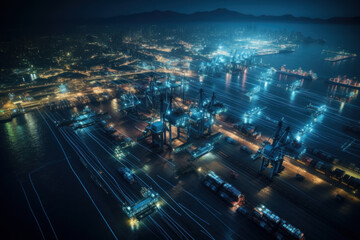 Fototapeta premium Smart port, cargo loading. Illustration Generative AI