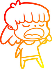 warm gradient line drawing of a cartoon woman talking loudly