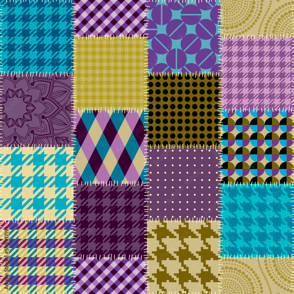 Poster Textille patchwork pattern. Seamless Vector image. Squares patchwork