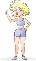 freehand drawn cartoon tired gym woman