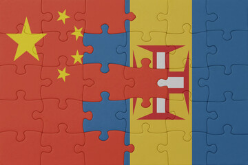 puzzle with the national flag of madeira and china . macro.concept.