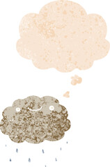 cartoon cloud with thought bubble in grunge distressed retro textured style