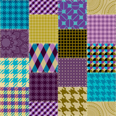 Textille patchwork pattern. Seamless Vector image. Squares patchwork