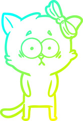 cold gradient line drawing of a cartoon cat