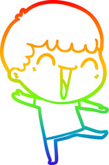 rainbow gradient line drawing of a cartoon happy man