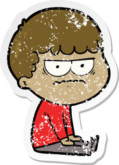 distressed sticker of a cartoon annoyed man