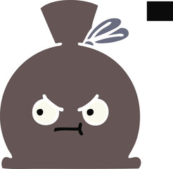 flat color retro cartoon of a sack