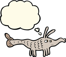 cartoon shrimp with thought bubble