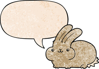 cartoon rabbit with speech bubble in retro texture style