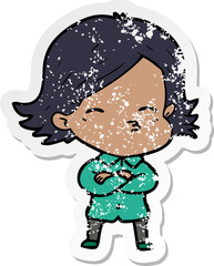 distressed sticker of a cartoon woman