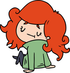 cartoon illustration of a cute kawaii girl