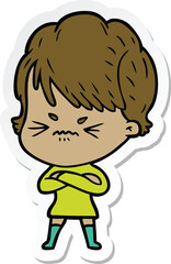 sticker of a cartoon frustrated woman