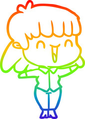 rainbow gradient line drawing of a cartoon woman