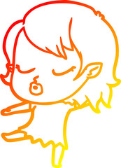 warm gradient line drawing of a cute cartoon vampire girl