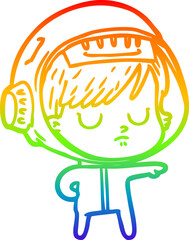 rainbow gradient line drawing of a cartoon astronaut woman