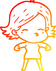 warm gradient line drawing of a cartoon woman