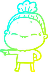 cold gradient line drawing of a cartoon peaceful old woman