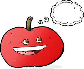 cartoon happy apple with thought bubble
